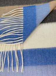 Ascott & Hemley Scarves Ascott & Hemley - Beige/Camel/Blue Wool/Cashmere Stripe Scarf