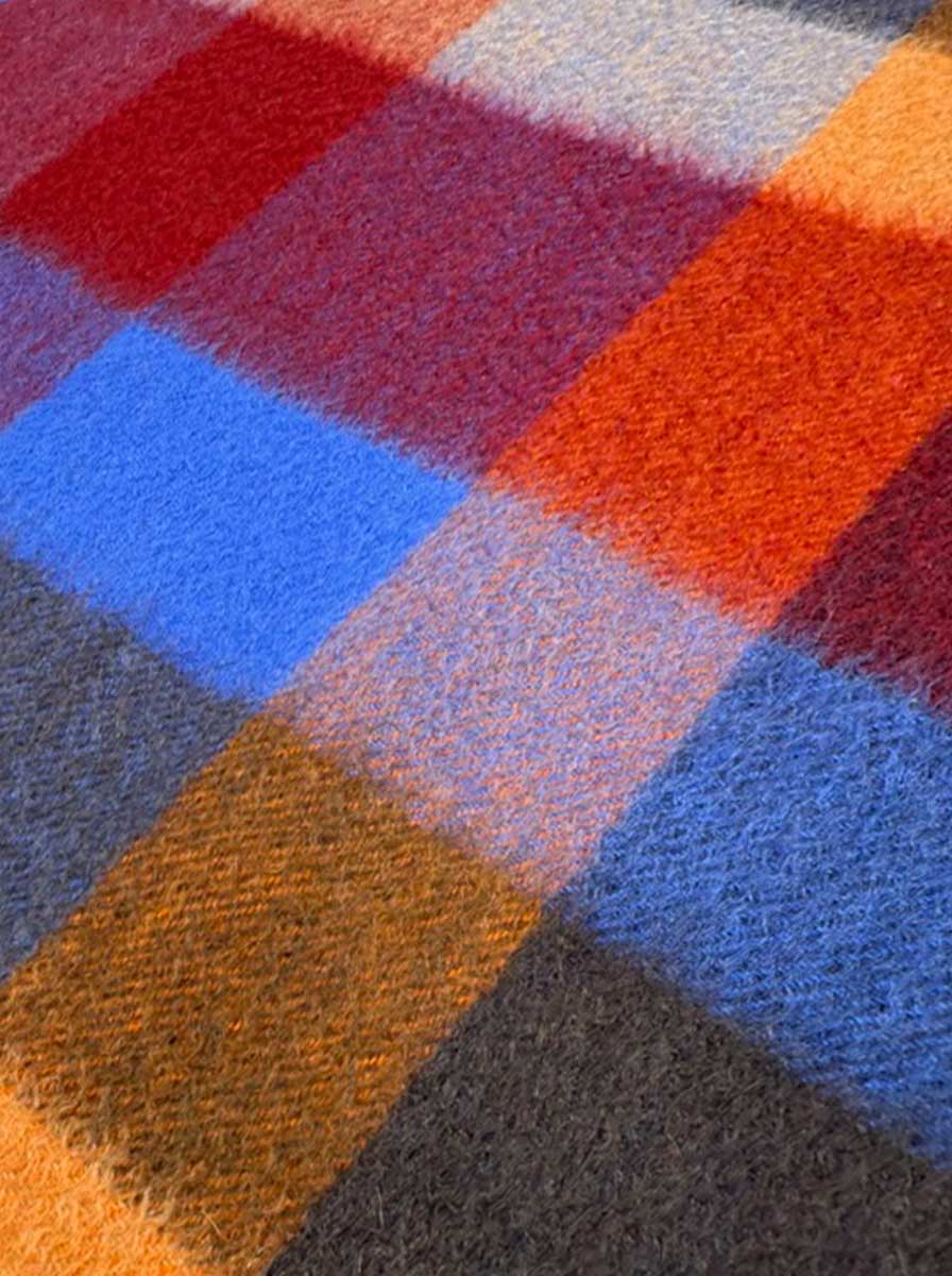 Ascott & Hemley Scarves Ascott & Hemley - Box Check Cashmere Blue/Orange/Red Scarf