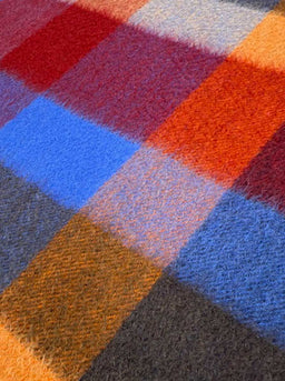 Ascott & Hemley Scarves Ascott & Hemley - Box Check Cashmere Blue/Orange/Red Scarf