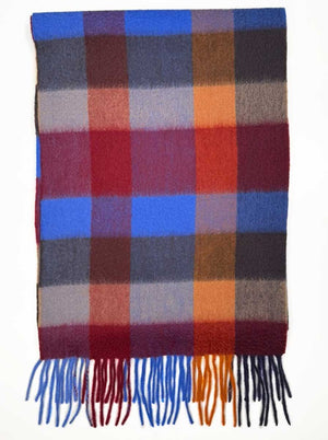 Ascott & Hemley Scarves Ascott & Hemley - Box Check Cashmere Blue/Orange/Red Scarf