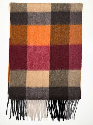Ascott & Hemley Scarves Ascott & Hemley - Box Check Cashmere Burgundy/Orange/Beige Scarf