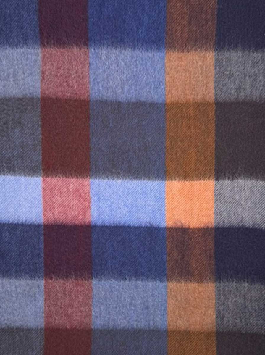 Ascott & Hemley Scarves Ascott & Hemley - Box Check Cashmere Dark Blue/Sky/Orange/Burgundy Scarf