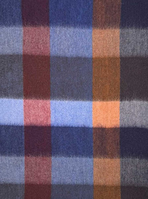 Ascott & Hemley Scarves Ascott & Hemley - Box Check Cashmere Dark Blue/Sky/Orange/Burgundy Scarf