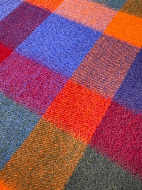 Ascott & Hemley Scarves Ascott & Hemley - Box Check Cashmere Teal/Blue/Orange/Red Scarf