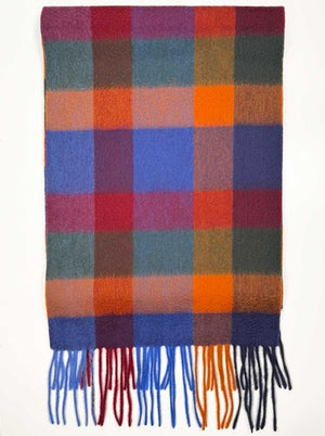 Ascott & Hemley Scarves Ascott & Hemley - Box Check Cashmere Teal/Blue/Orange/Red Scarf