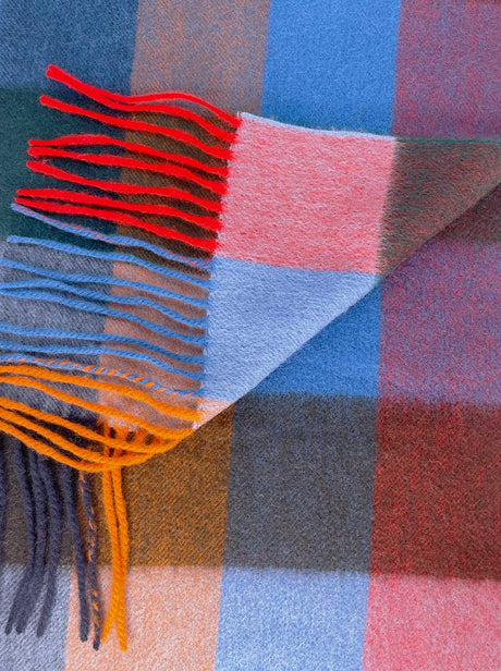 Ascott & Hemley Scarves Ascott & Hemley - Red/Blue/Green Wool/Cashmere Check Scarf