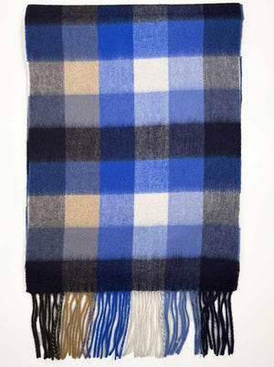 Ascott & Hemley Scarves Ascott & Hemley - Wool/Cashmere Box Check Blue/Sky/Beige Scarf