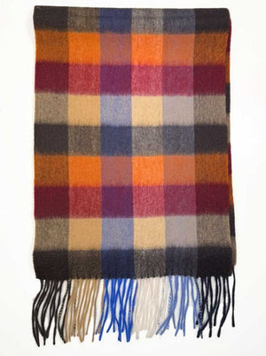 Ascott & Hemley Scarves Ascott & Hemley - Wool/Cashmere Box Check Orange/Burgundy/Beige Scarf