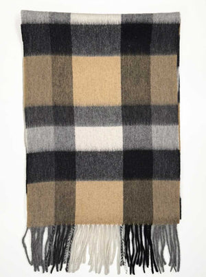 Ascott & Hemley Scarves Ascott & Hemley - Wool/Cashmere Check Beige/Black/White Scarf