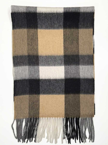 Ascott & Hemley Scarves Ascott & Hemley - Wool/Cashmere Check Beige/Black/White Scarf