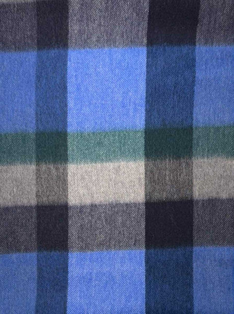 Ascott & Hemley Scarves Ascott & Hemley - Wool/Cashmere Check Blue/Grey/Green Scarf