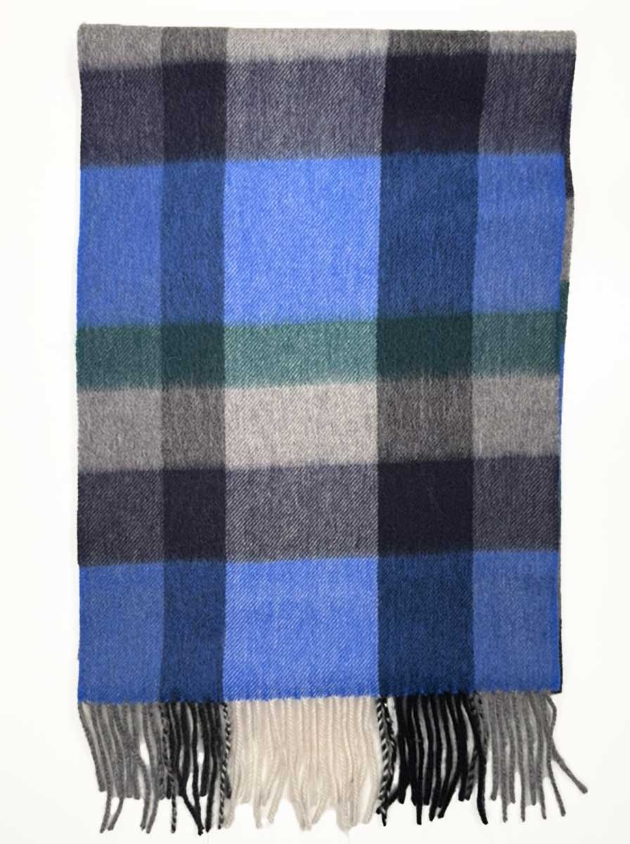 Ascott & Hemley Scarves Ascott & Hemley - Wool/Cashmere Check Blue/Grey/Green Scarf