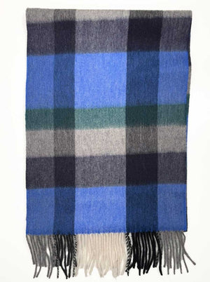 Ascott & Hemley Scarves Ascott & Hemley - Wool/Cashmere Check Blue/Grey/Green Scarf