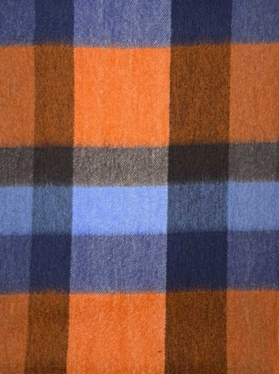 Ascott & Hemley Scarves Ascott & Hemley - Wool/Cashmere Check Orange/Blue/Brown Scarf
