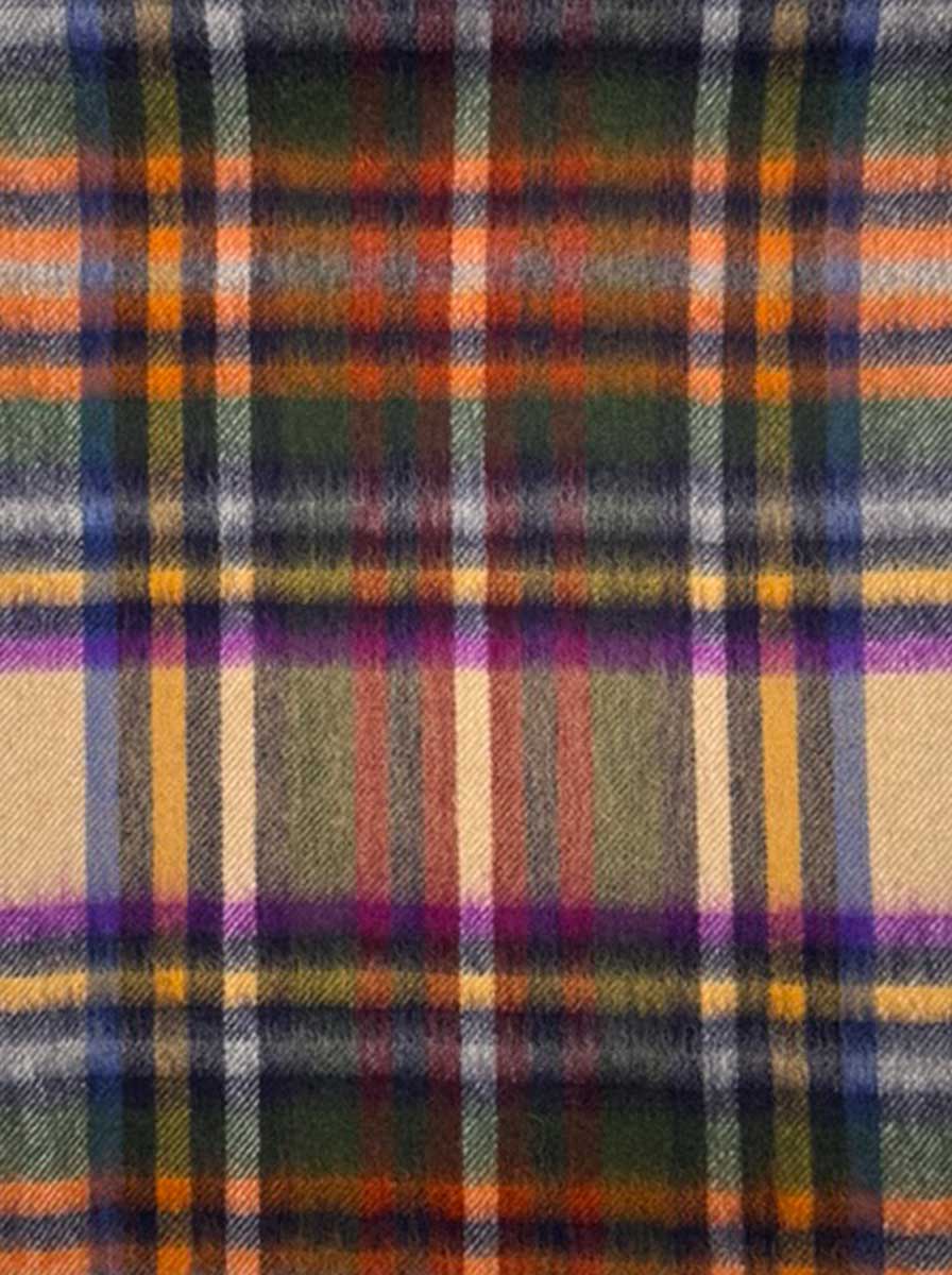 Ascott & Hemley Scarves Ascott & Hemley - Wool/Cashmere Tartan Check Beige/Green/Orange Scarf