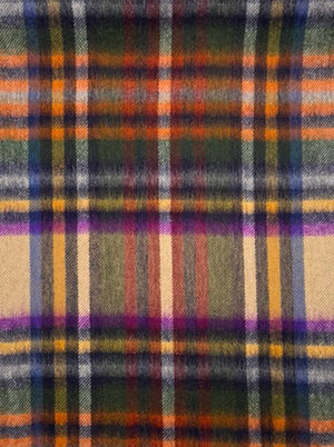 Ascott & Hemley Scarves Ascott & Hemley - Wool/Cashmere Tartan Check Beige/Green/Orange Scarf