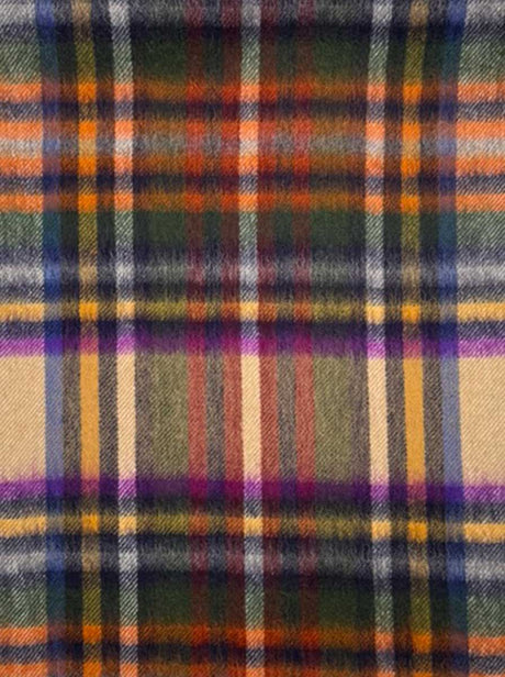 Ascott & Hemley Scarves Ascott & Hemley - Wool/Cashmere Tartan Check Beige/Green/Orange Scarf