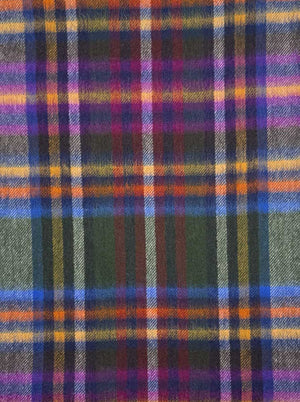 Ascott & Hemley Scarves Ascott & Hemley - Wool/Cashmere Tartan Check Green/Yellow/Blue/Purple Scarf