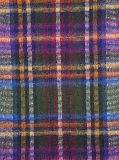 Ascott & Hemley Scarves Ascott & Hemley - Wool/Cashmere Tartan Check Green/Yellow/Blue/Purple Scarf