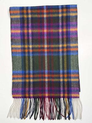 Ascott & Hemley Scarves Ascott & Hemley - Wool/Cashmere Tartan Check Green/Yellow/Blue/Purple Scarf