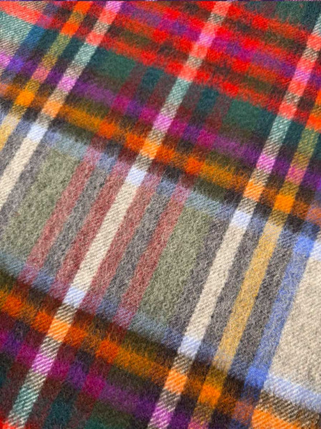 Ascott & Hemley Scarves Ascott & Hemley - Wool/Cashmere Tartan Check Grey/Red/Green/Red Scarf