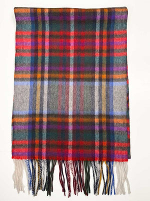 Ascott & Hemley Scarves Ascott & Hemley - Wool/Cashmere Tartan Check Grey/Red/Green/Red Scarf