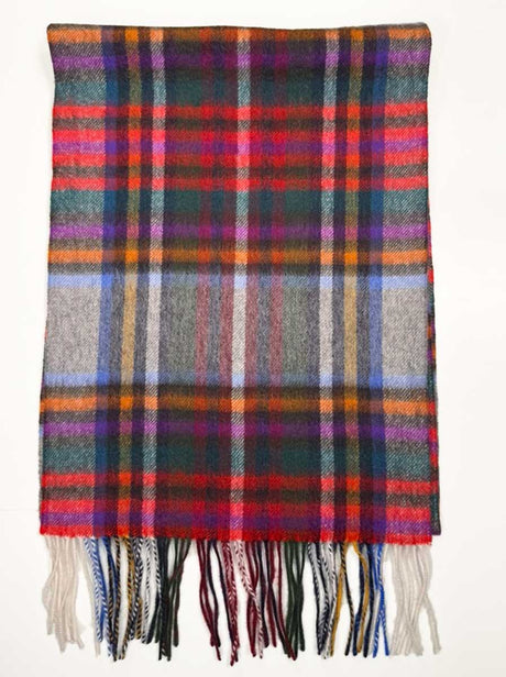 Ascott & Hemley Scarves Ascott & Hemley - Wool/Cashmere Tartan Check Grey/Red/Green/Red Scarf