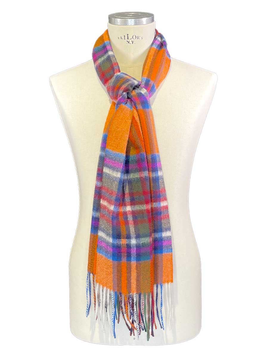 Ascott & Hemley Scarves Ascott & Hemley - Wool/Cashmere Tartan Check Orange/Red/Green/Blue Scarf