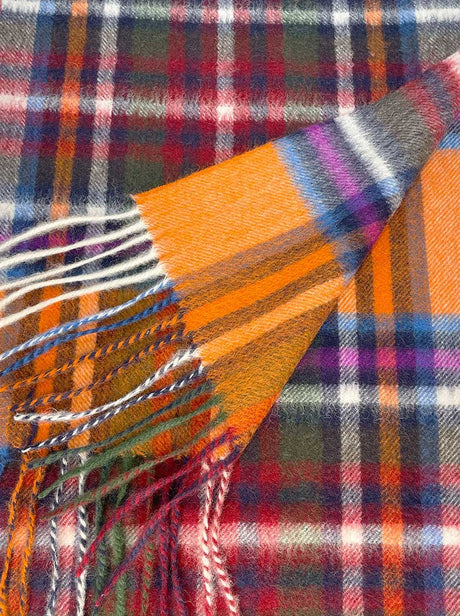 Ascott & Hemley Scarves Ascott & Hemley - Wool/Cashmere Tartan Check Orange/Red/Green/Blue Scarf