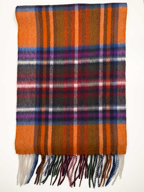 Ascott & Hemley Scarves Ascott & Hemley - Wool/Cashmere Tartan Check Orange/Red/Green/Blue Scarf