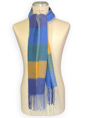 Ascott & Hemley Scarves Ascott & Hemley - Yellow/Blue/Green Wool/Cashmere Check Scarf