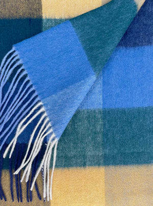 Ascott & Hemley Scarves Ascott & Hemley - Yellow/Blue/Green Wool/Cashmere Check Scarf