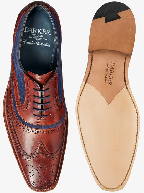 Barker Shoes & Boots Barkers - McClean Rosewood Calf / Blue Suede Shoe
