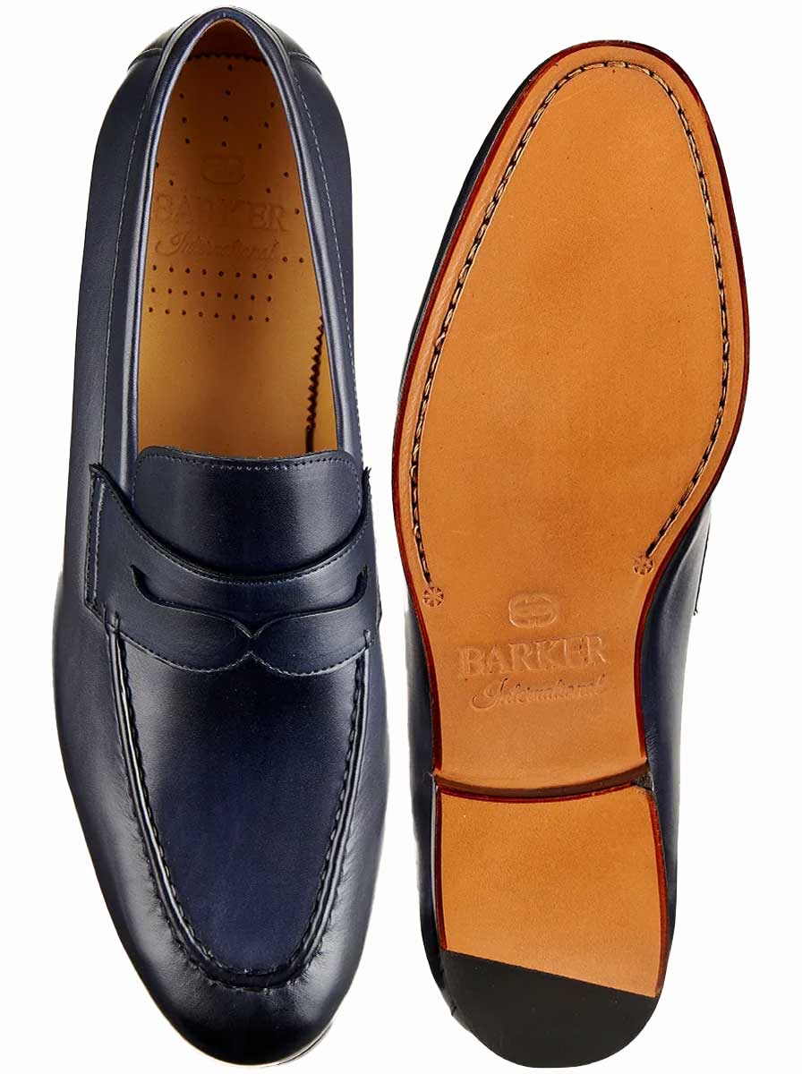 Barker Shoes & Boots Barkers - Sawyer Navy Slip-on Loafer