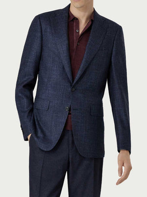 Canali Jacket/Blazer Canali - Navy Herringbone Wool, Silk, Cashmere Blazer