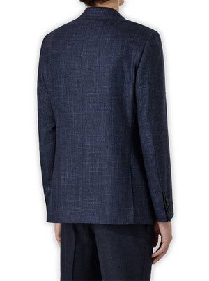 Canali Jacket/Blazer Canali - Navy Herringbone Wool, Silk, Cashmere Blazer