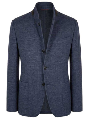 Canali Jacket/Blazer Canali - Textured Wool, Silk & Linen Denim Blue Jersey Jacket