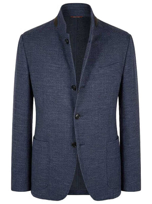 Canali Jacket/Blazer Canali - Textured Wool, Silk & Linen Denim Blue Jersey Jacket