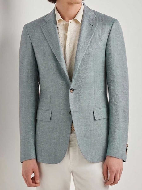 Canali Jacket/Blazer Canali - Textured Wool, Silk & Linen Turquoise Blazer