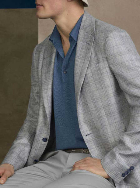 Canali Jacket/Blazer Canali - Wool, Silk & Linen Off-White Check Blazer