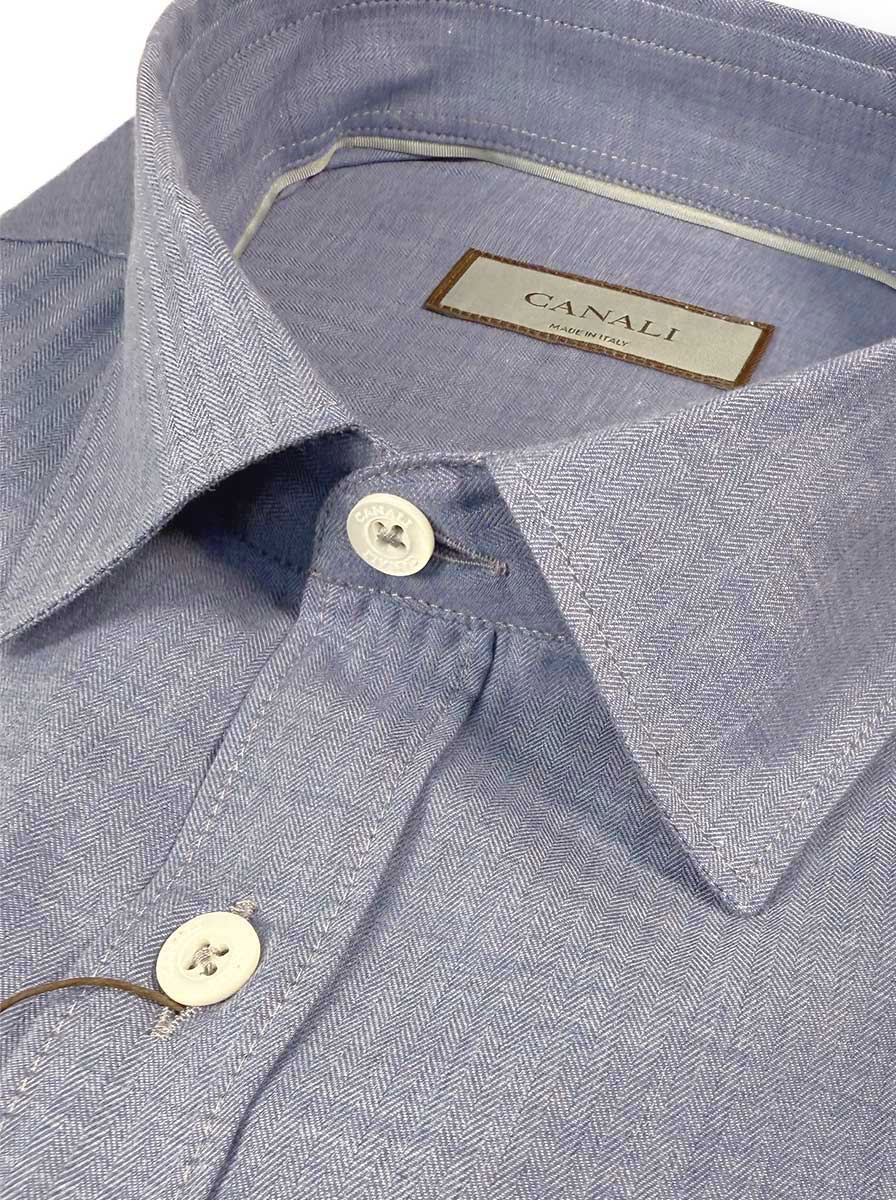 Canali Shirts Canali - Casual Shirt -  Brushed Cotton Blue Herringbone
