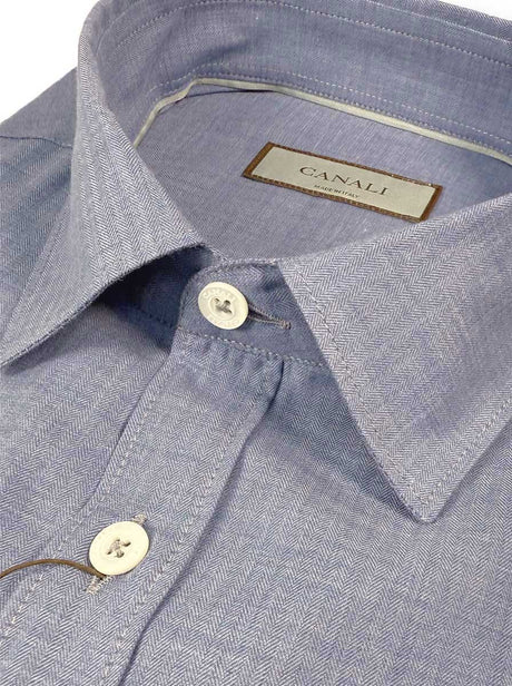 Canali Shirts Canali - Casual Shirt -  Brushed Cotton Blue Herringbone
