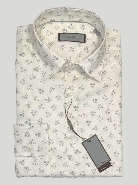 Canali Shirts Canali - Floral Print Cotton/Linen Off White Casual Shirt