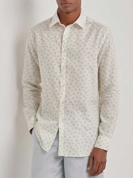 Canali Shirts Canali - Floral Print Cotton/Linen Off White Casual Shirt