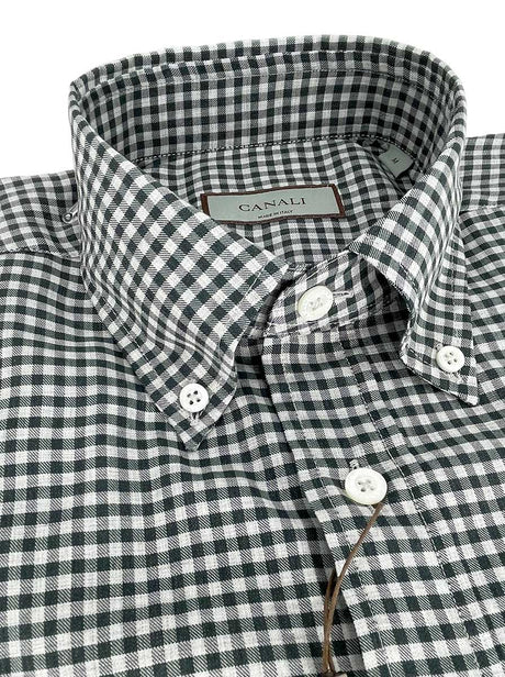 Canali Shirts Canali - Green/Grey Gingham Check Cotton Shirt