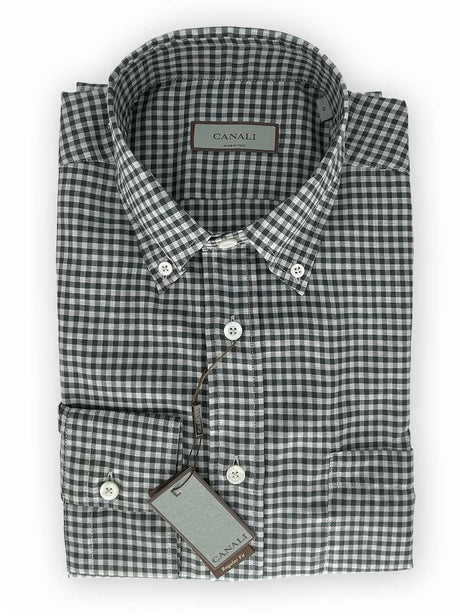 Canali Shirts Canali - Green/Grey Gingham Check Cotton Shirt