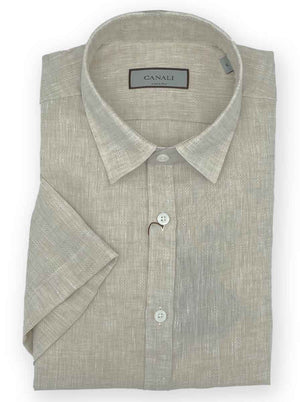 Canali Shirts Canali - Linen Box Weave Short Sleeve Shirt 124