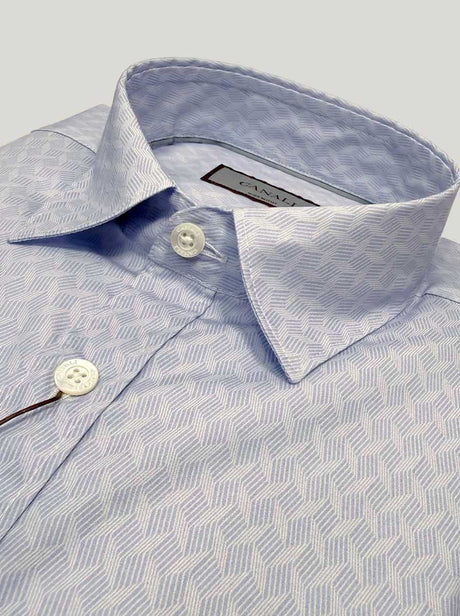 Canali Shirts Canali - Textured Print Cotton Light Blue Casual Shirt