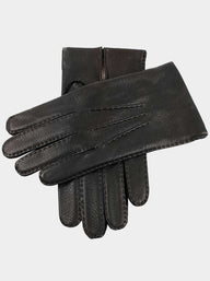 Dents Gloves Dents - Black Hand-sewn Three-Point Cashmere-Lined Deerskin Gloves