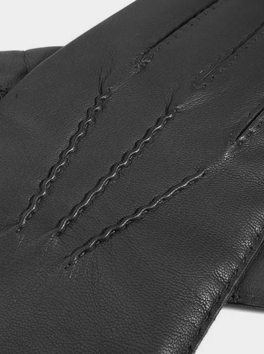 Dents Gloves Dents - Black Hand-sewn Three-Point Cashmere-Lined Leather Gloves